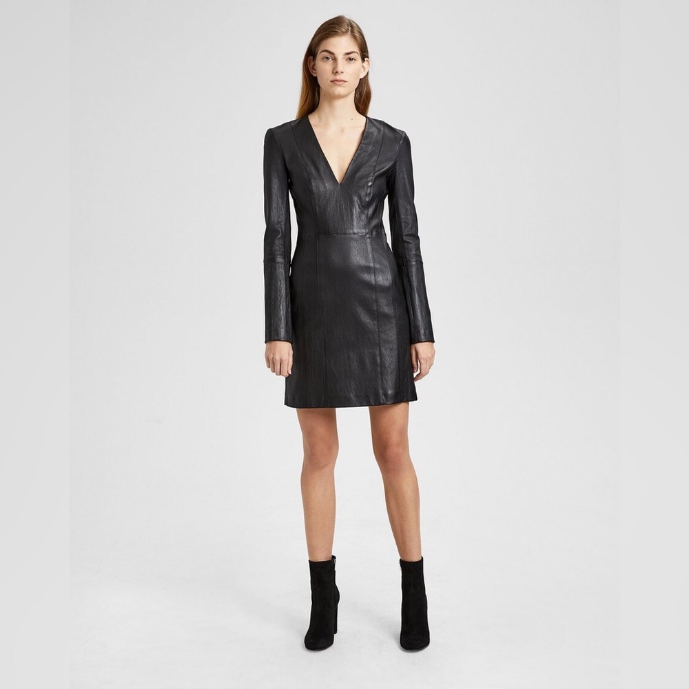 Theory Black Stretch Authentic Leather Mini Dress